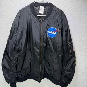 NASA Black Bomber Jacket Space Shuttle Embroidered Patch Flight Jacket Mens 3XL